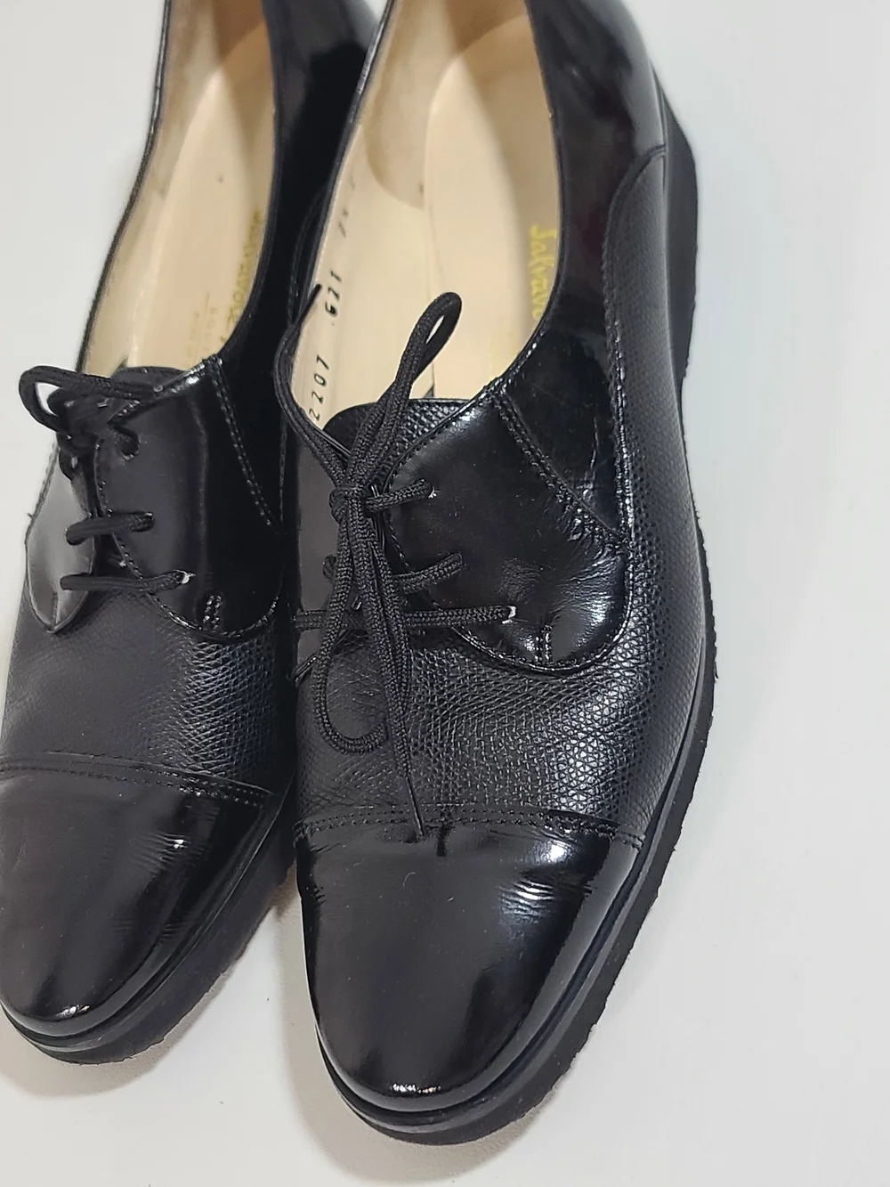 Salvatore Ferragamo Black Leather Lace-Up Flats